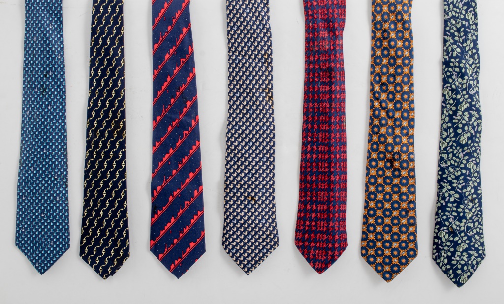 HERMES PARIS NAVY BLUE SILK TIES, 7