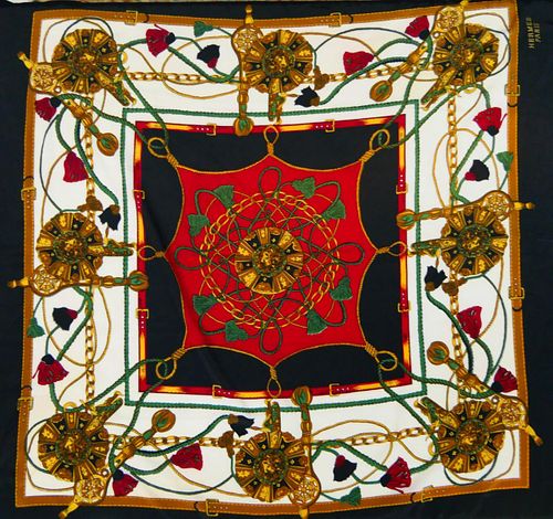 HERMES PARIS SILK LIONS SCARF 34" X