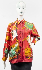 HERMES RED SILK EQUESTRIAN MOT