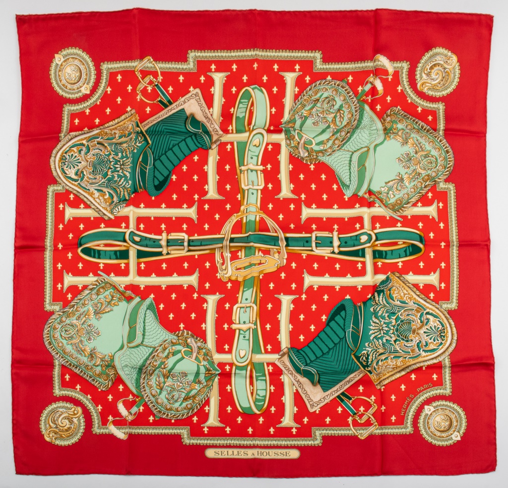 HERMES "SELLES A HOUSSE" SILK SCARF