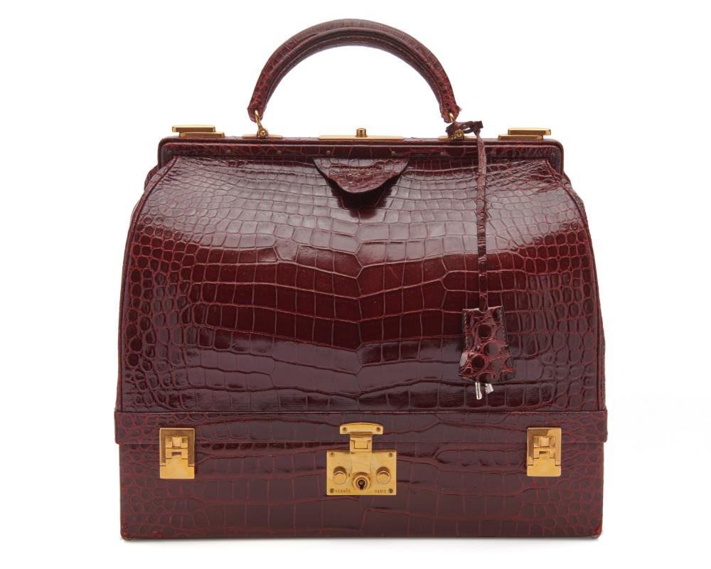 HERMÈS SHINY BURGUNDY CROCODILE SAC