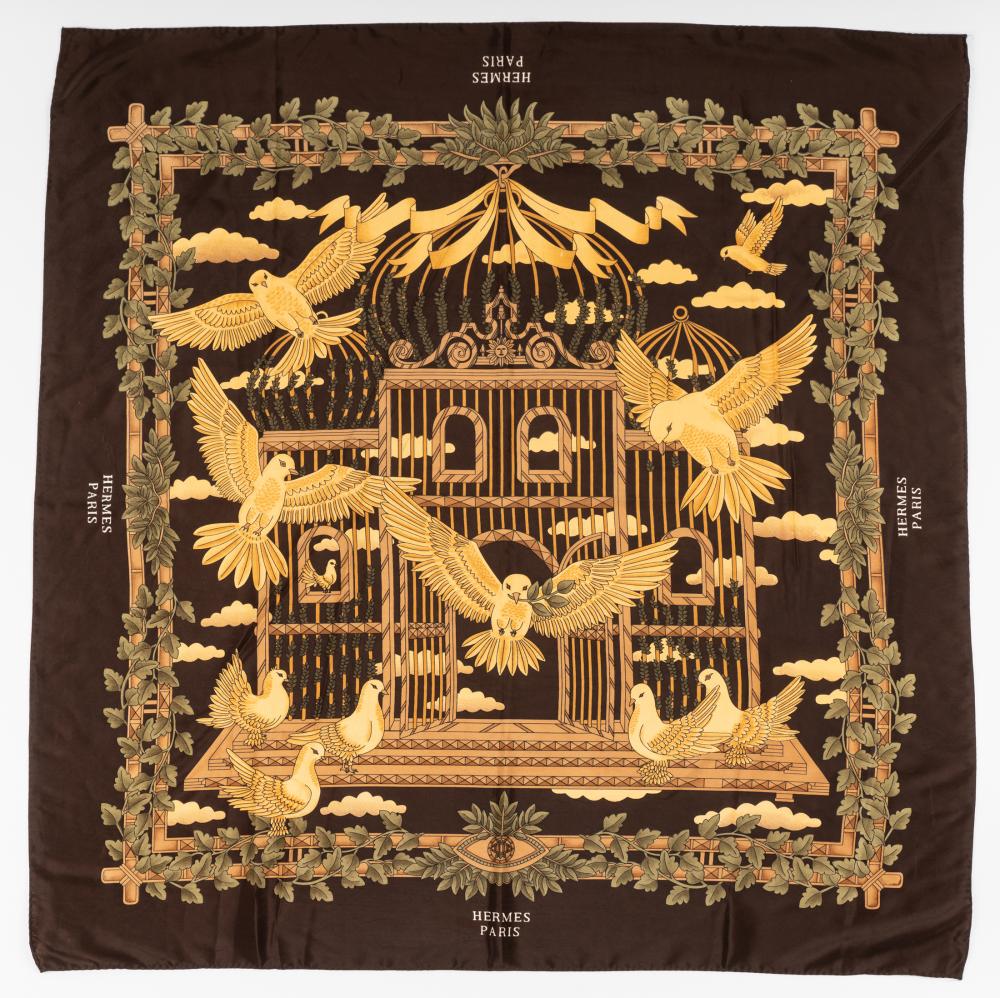 HERMES SILK SCARFdark brown, gold