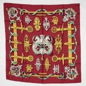 HERMES SILK TWILL RED SCARF 'F