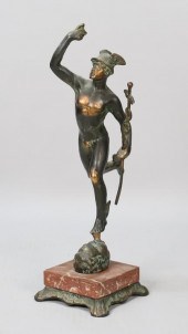 HERMES SPELTER SCULPTUREPatina