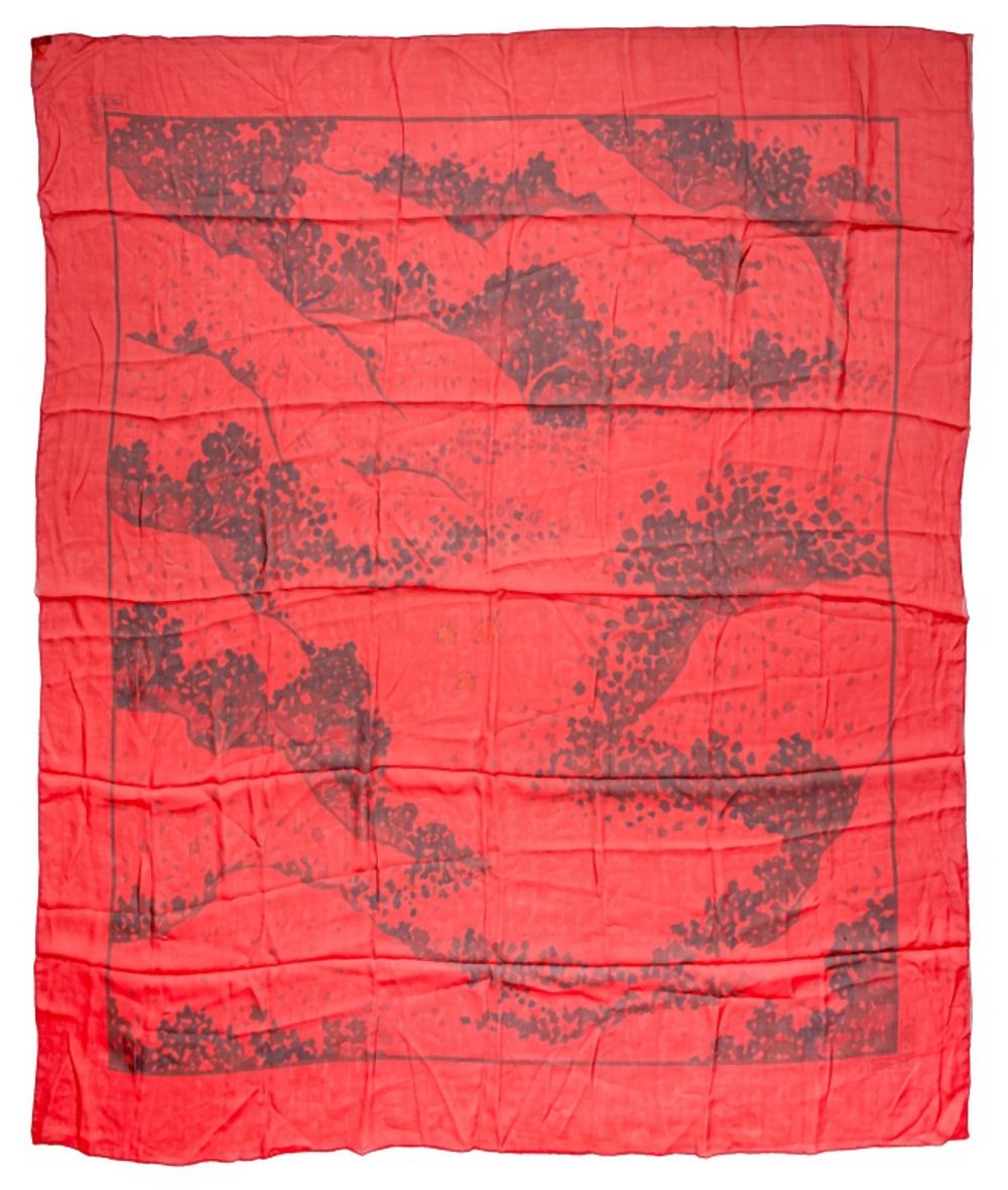 HERMES "TROIS FEUILLES" RED SILK
