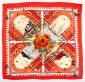 HERMES "VARANGUES"  RED SILK S