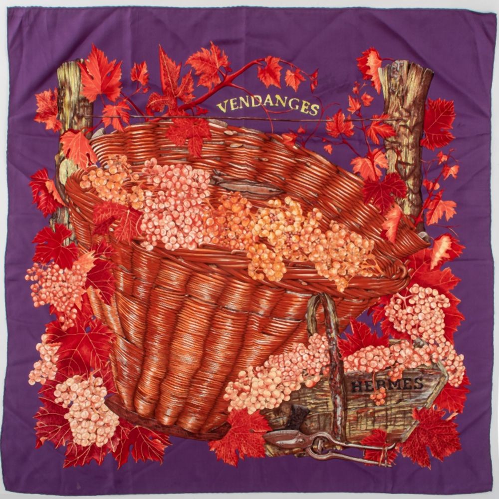 HERMES "VENDANGES" SILK TWILL SCARF