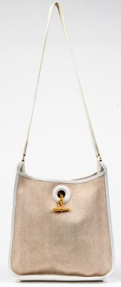 HERMES WHITE CANVAS AND LEATHE