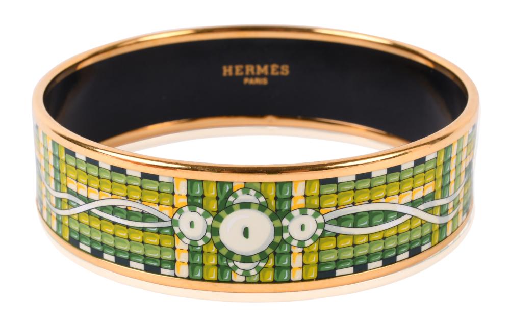 HERMES WIDE PRINTED ENAMEL AND GILT
