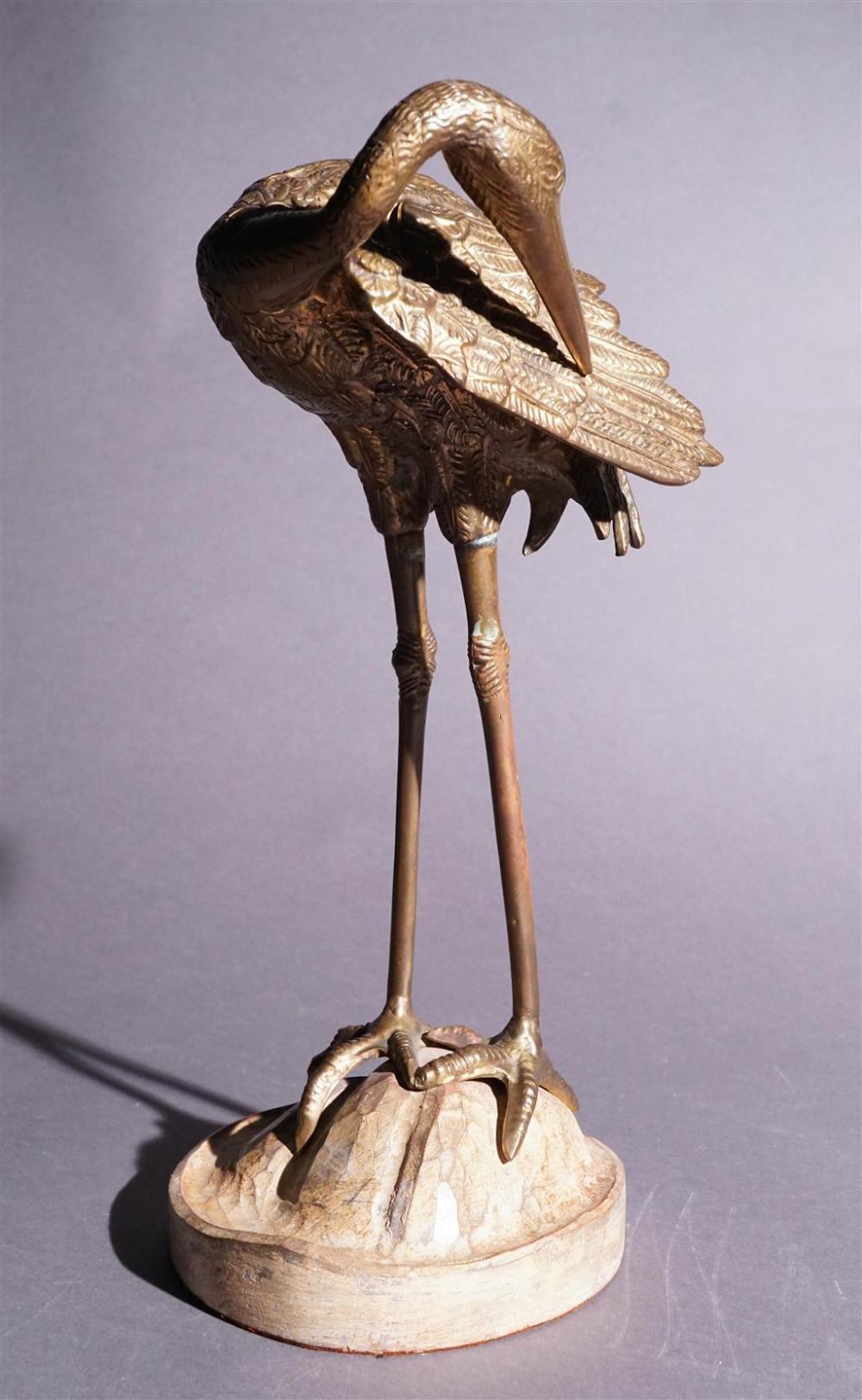 HERON, GILT BRONZE SCULPTURE ON