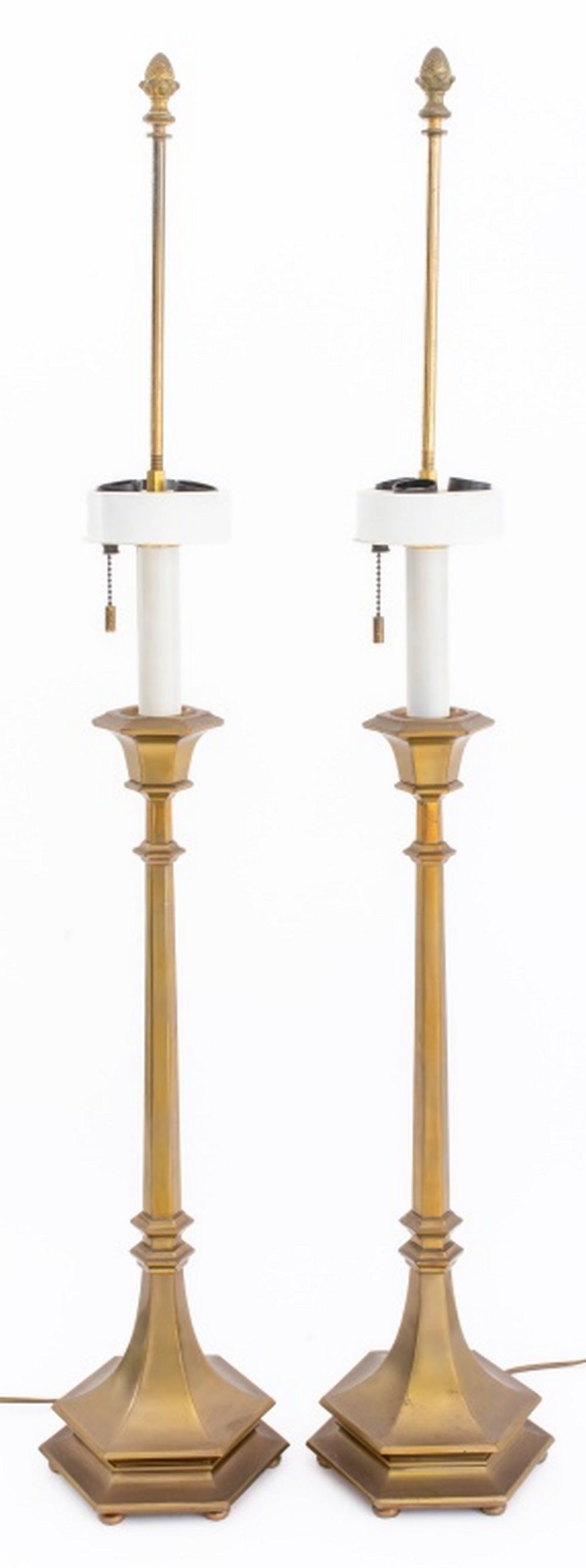 HEXAGONAL BRASS TABLE LAMPS, PAIR