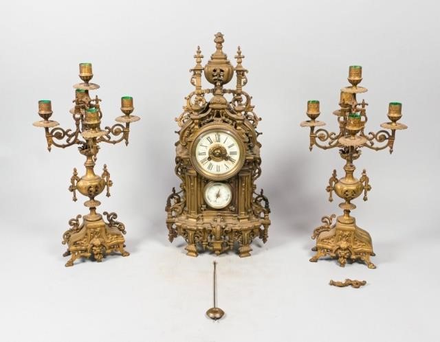 HF PARIS BRONZE MANTLE CLOCK & PAIR