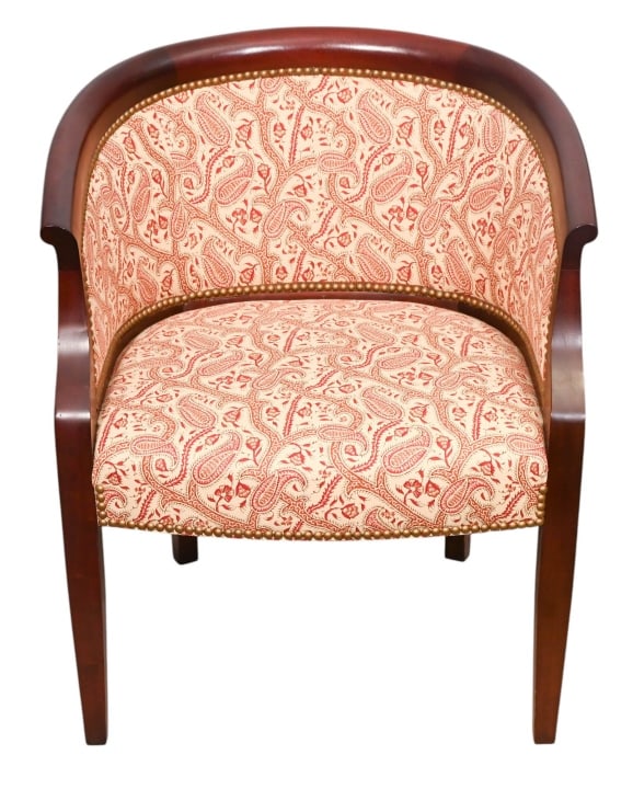 HICKORY CARVED MAHOGANY UPHOLSTERED