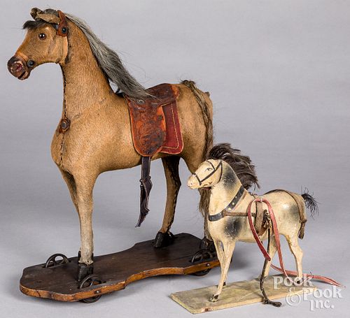 HIDE COVERED HORSE PULL TOY, 19TH
