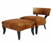 HIDE-UPHOLSTERED CHAIR & OTTOM