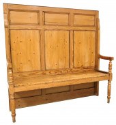 HIGH BACK BENCH, PINE, 20TH C.