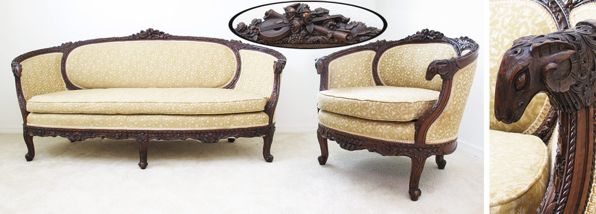 HIGH STYLE CARVED RAMS HEAD SOFA