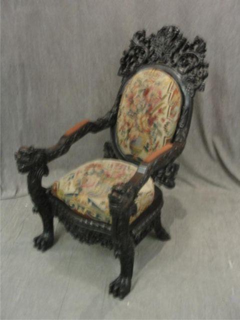 Highly Carved Black Lacquer Asian
