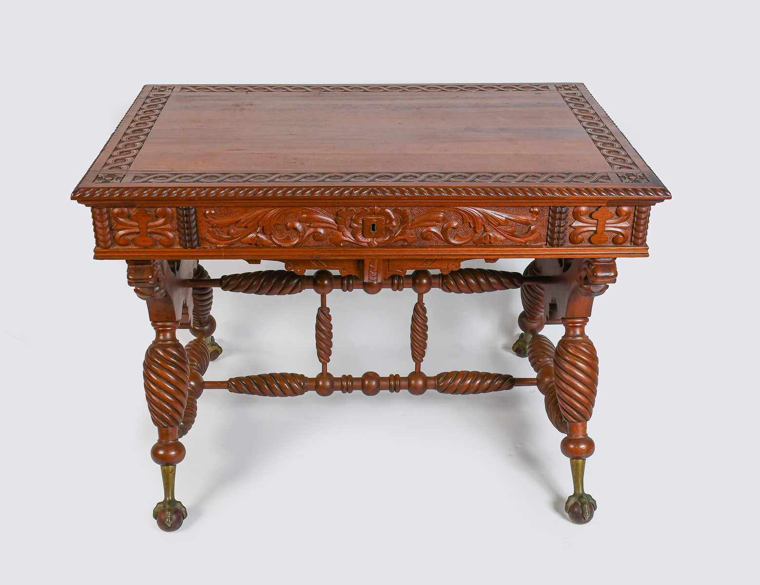 HIGHLY CARVED CLAWFOOT DESK: