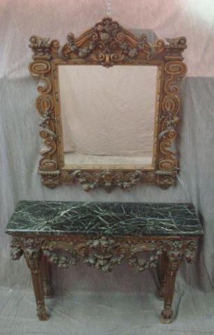 Highly Carved Marbletop Console &