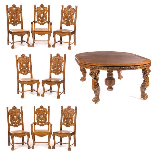 HIGHLY CARVED OAK ATLAS DINING ROOM