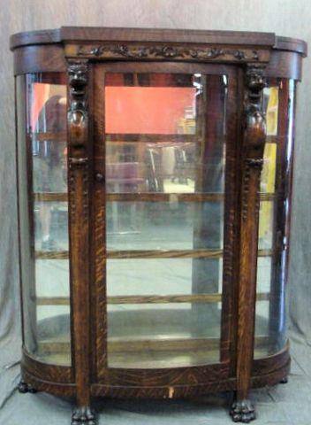 Highly Carved Oak Curved Glass
