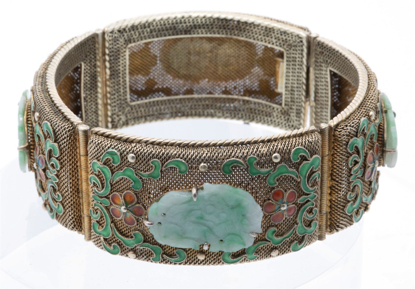 HINGED BRACELET, CARVED JADE FOO