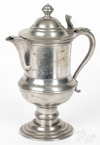 HIRAM YALE PEWTER FLAGON, 19TH