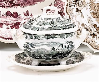 Historical black transferware sauce