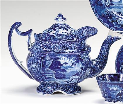 Historical blue transferware teapot