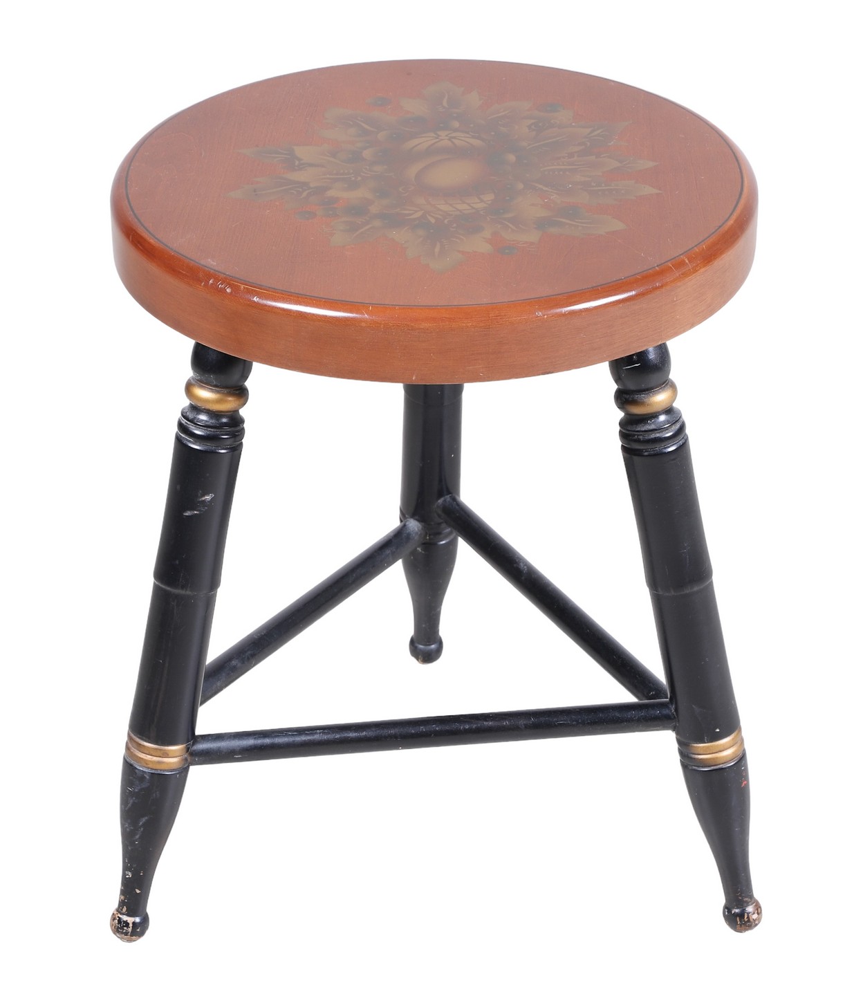 Hitchcock painted stool, ebonized