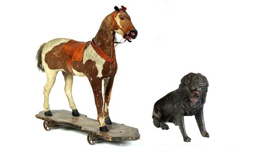 HOBBY HORSE AND LION CARVING. 