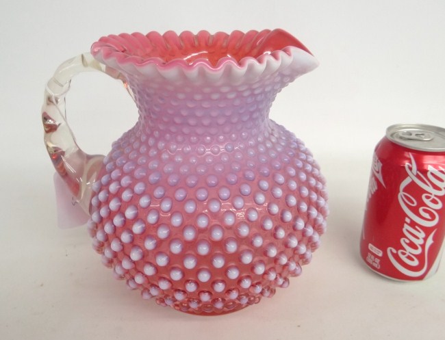 Hobnail opalescent pitcher. 8'' Ht.