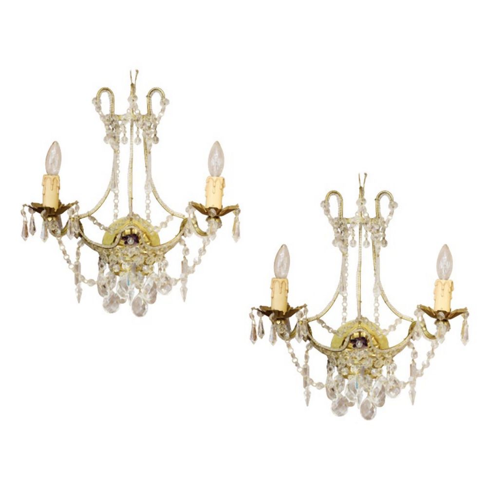 HOLLYWOOD REGENCY CRYSTAL SCONCES