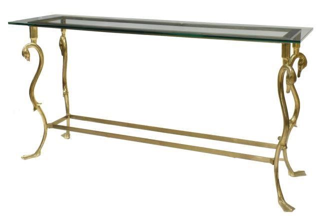 HOLLYWOOD REGENCY GLASS-TOP BRASS