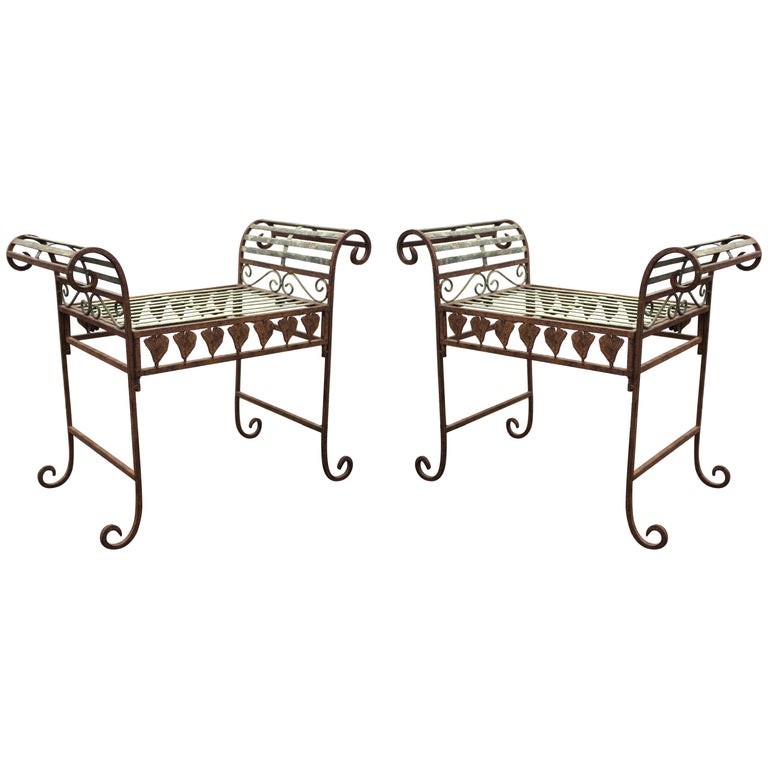 HOLLYWOOD REGENCY METAL BENCHES,