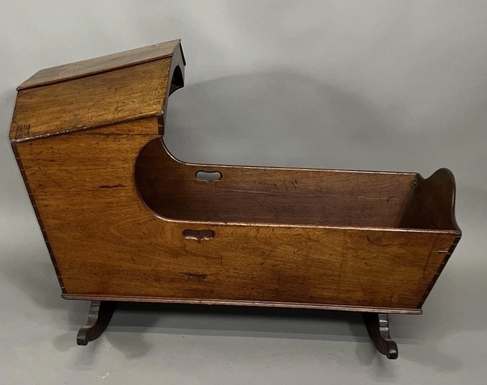 HOODED CRADLE CA. 1800; IN WALNUT