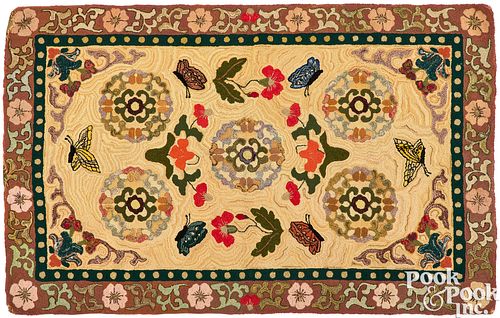HOOKED RUG, CA. 1900Elaborate