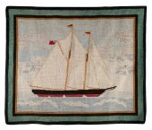 HOOKED RUG DEPICTING A TWO-MAS