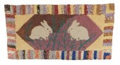 HOOKED RUG, DEPICTS TWO RABBIT