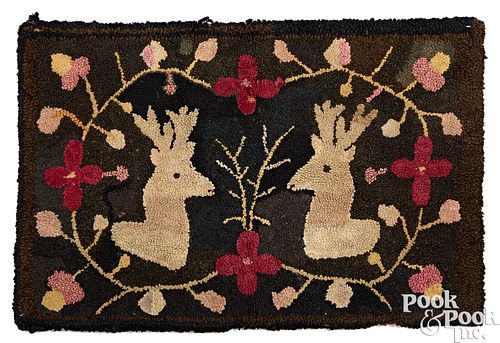 HOOKED RUG OF STAGS, 19TH