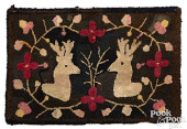 HOOKED RUG OF STAGS, 19TH C.<b