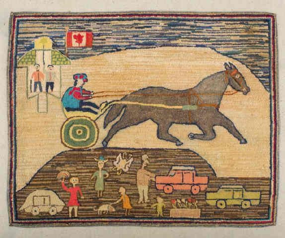 HOOKED RUG, SULKY & DRIVER, P.E.I.A