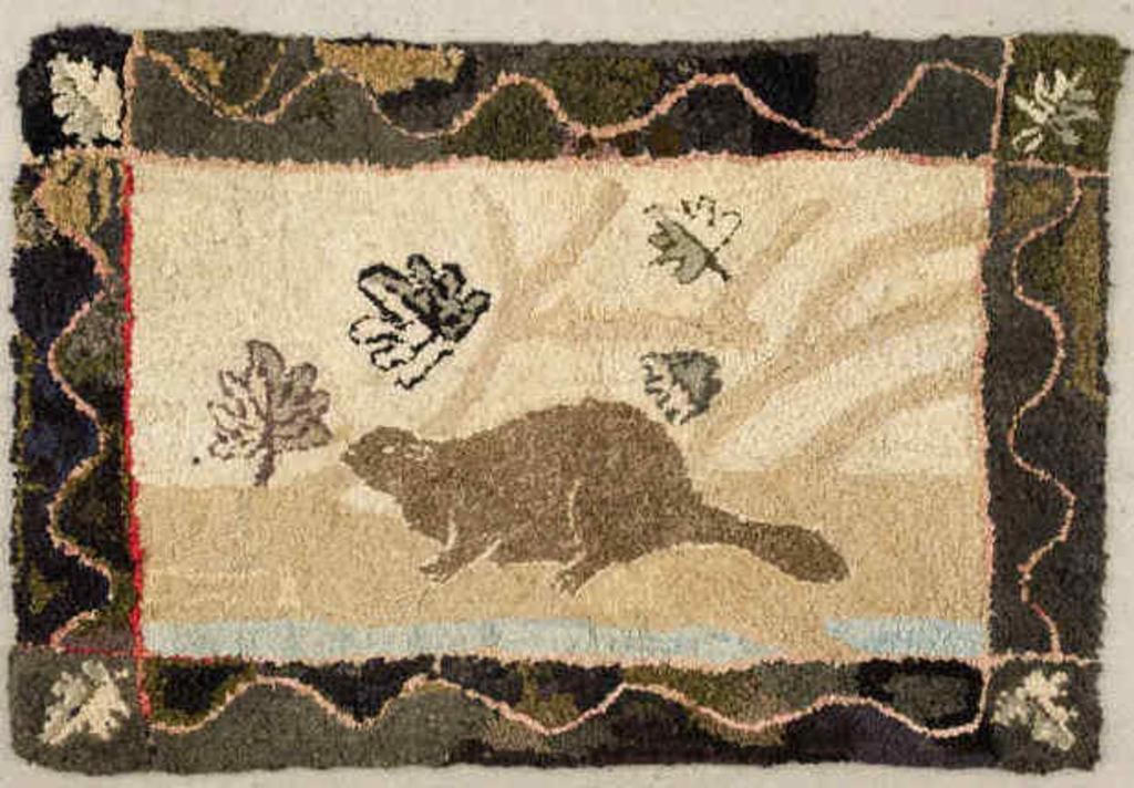 HOOKED RUG WITH BEAVERA hooked