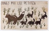 HOOKED RUG WITH SKUNK FAMILY,