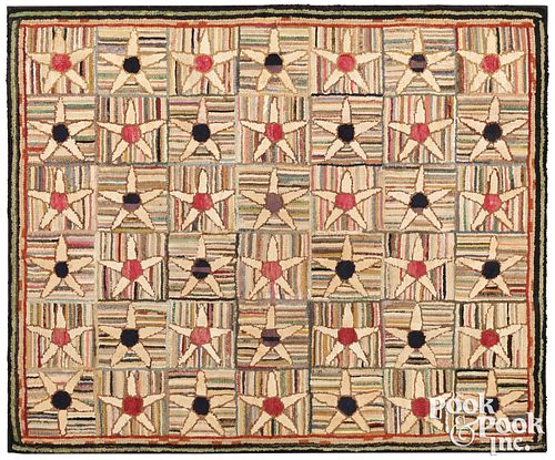 HOOKED RUG WITH STAR DESIGN, CA.