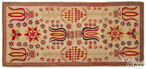 HOOKED RUG WITH TULIPS, EARLY/MID