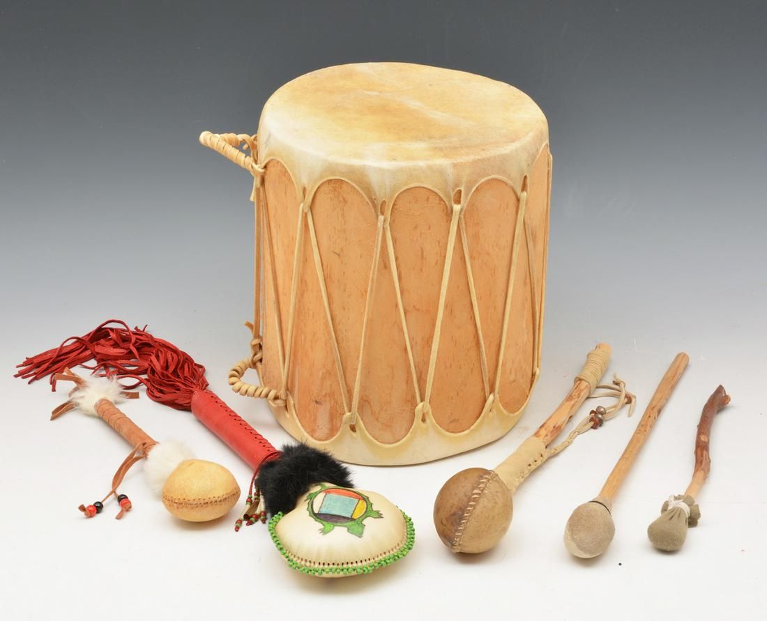 HOPI NATIVE AMERICAN DRUM AND 5