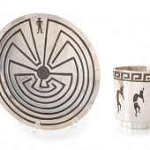 Hopi Silver Overlay Dish AND C