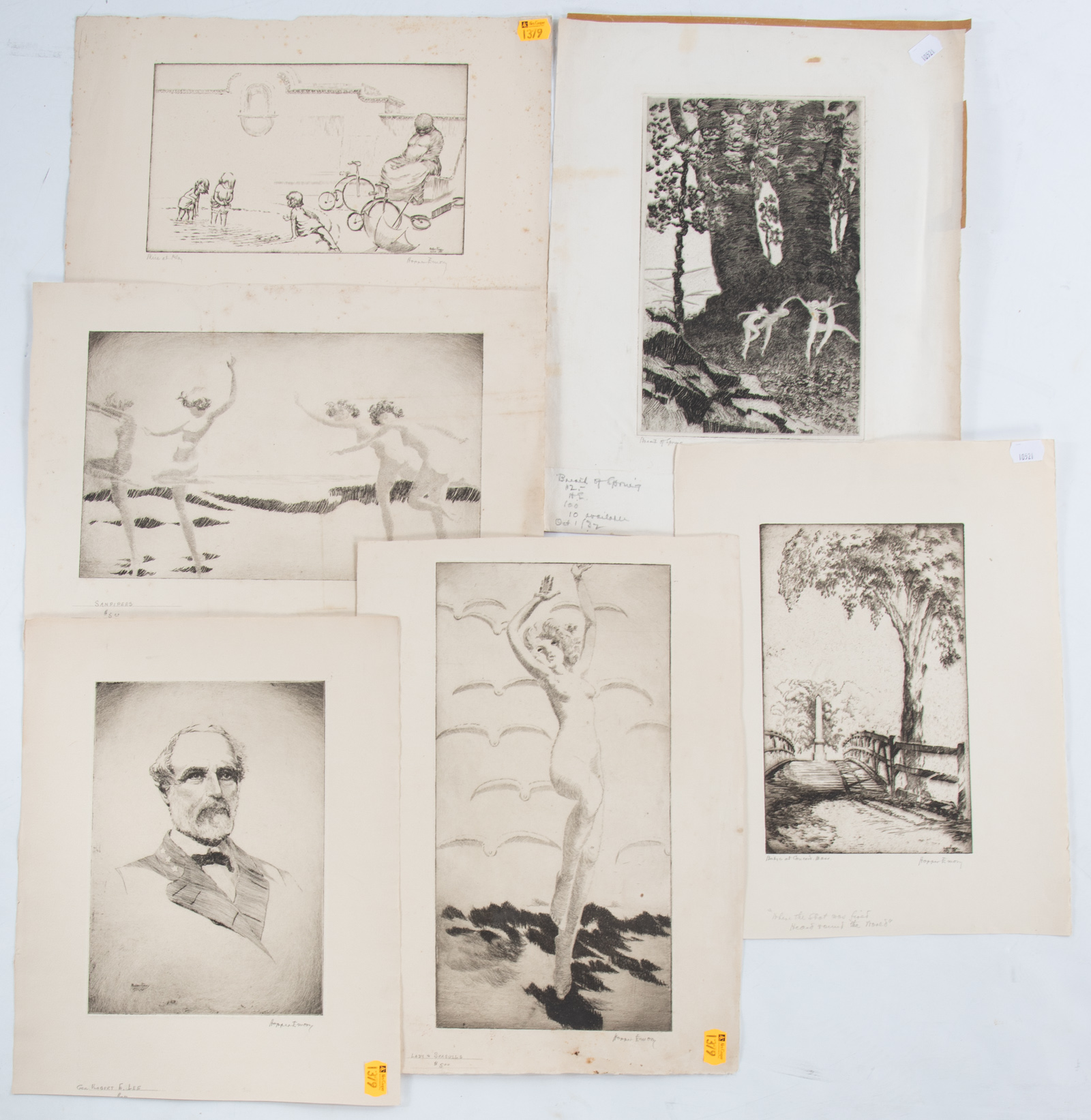 HOPPER EMORY. SIX UNFRAMED ETCHINGS